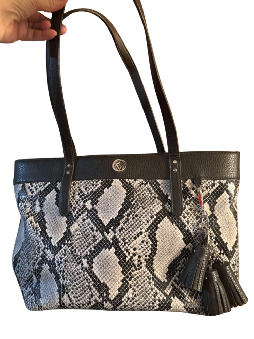 Anne Klein Snake Print Tote Bag Black White Python Embossed Mob Wife Chic